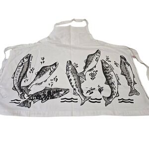 Partners Alaska 100% Cotton White Salmon Fish Print Kitchen Apron One Size /0444